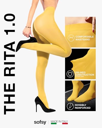 Image of sofsy 10-Year Hosiery Craftsmanship - Italian 40 Den Run Resistant Opaque Tights for Women | High-Waist, Reinforced Toe