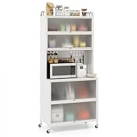 Giantex 6-Tier Kitchen Pantry Cabinet, Buffet Cabinet with Hutch, Flip Doors, Microwave Countertop, Pegboard & Hooks, Freestanding Bakers Rack with Storage for Kitchen, Dining Room, Living Room