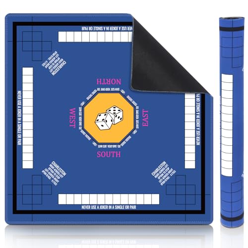 Nine-Marsh Mahjong Mat for Table 31.5''x31.5'', Non-Slip Mahjong Cloth Cover with Game Rules, Mahjong Tablecloth for Poker, Board Games Table Mat, Card Games, Tile Games, Dominoes (Blue)
