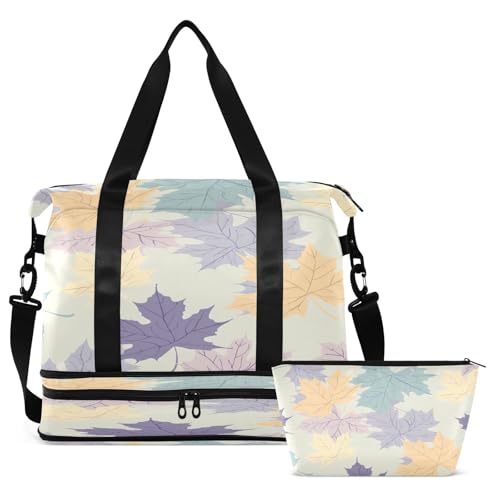 Watercolor Maple Leaf Gym Bag for Women Sport Travel Duffel Bag Shoulder Weekender Overnight Bags with Wet Pocket & Shoe Compartment2