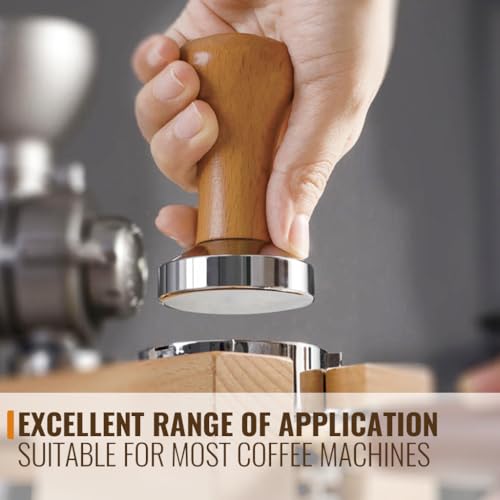 Image of Supvox 58mm Coffee Tamper Heavy Duty Stainless Steel Barista Coffee Tamper Elegant Solid Wooden Handle Espresso Espresso Accessories