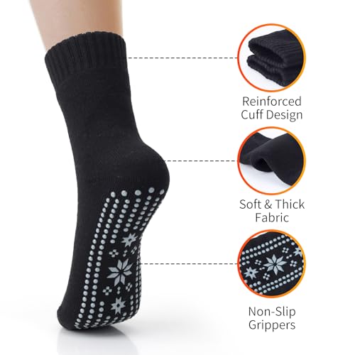 Image of ICEIVY Thermal Slipper Socks, Thick Grip Hospital Plush Slipper Grip Socks Women Winter Soft Warm Cozy Socks 4 Pairs