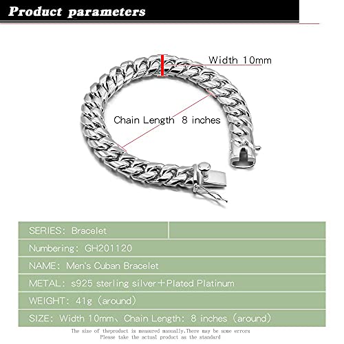 Fashion Men's 925 Sterling Silver Bracelet-Original Silver Classic 10mm Cuban Chain 7-8-9-10 inch Charm Jewelry Party Birthday Gift3