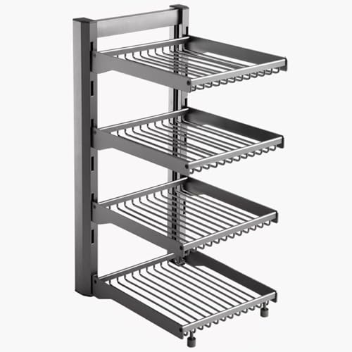 PEYNIR 3 4 Layer Pan Holder Vertical Rack, Kitchen Pots and Pans Sitting Rack with Detachable Dividers, for Inside Cabinet/Countertop/Corner, Adjustable(4 Layer-53cm/20.9in)
