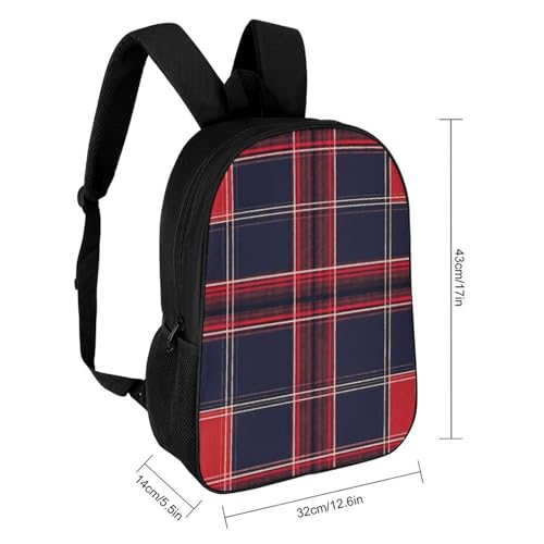 Blue Red Tartan Plaid Pattern Unisex Backpack 17" Casual Daypacks Simple Shoulders Bag for Camping Hiking Travel Gear2