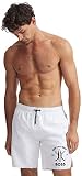 BOSS Herren Tiwi Schnell trocknende Badeshorts aus recyceltem Gewebe mit Logo-Artwork Weiß S