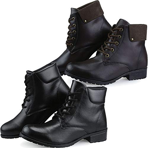 Kit 2 Pares de Botas Casuais Femininas de Cano Curto com Cadarço