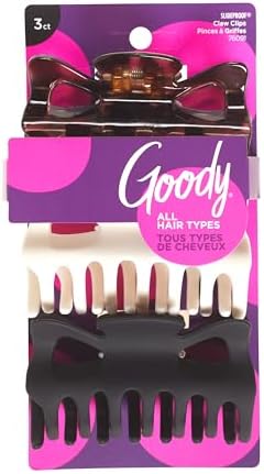 Goody SlideProof Large Claw Clips - 3 Ct, Tortoise Print, Black Matte & Ivory, Secure Grip Hair Styling Accessories for Women & Men, All Hair Types