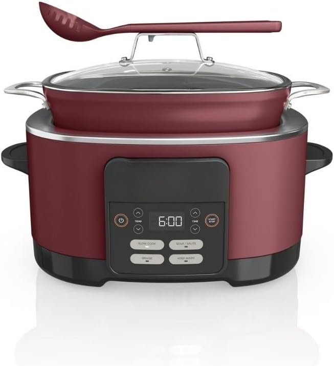 PossibleCooker PRO Multi-Cooker, 8-in-1 Slow Cooker and Dutch Oven, 8.5-Quart, Oven Safe to 500°F- cherry