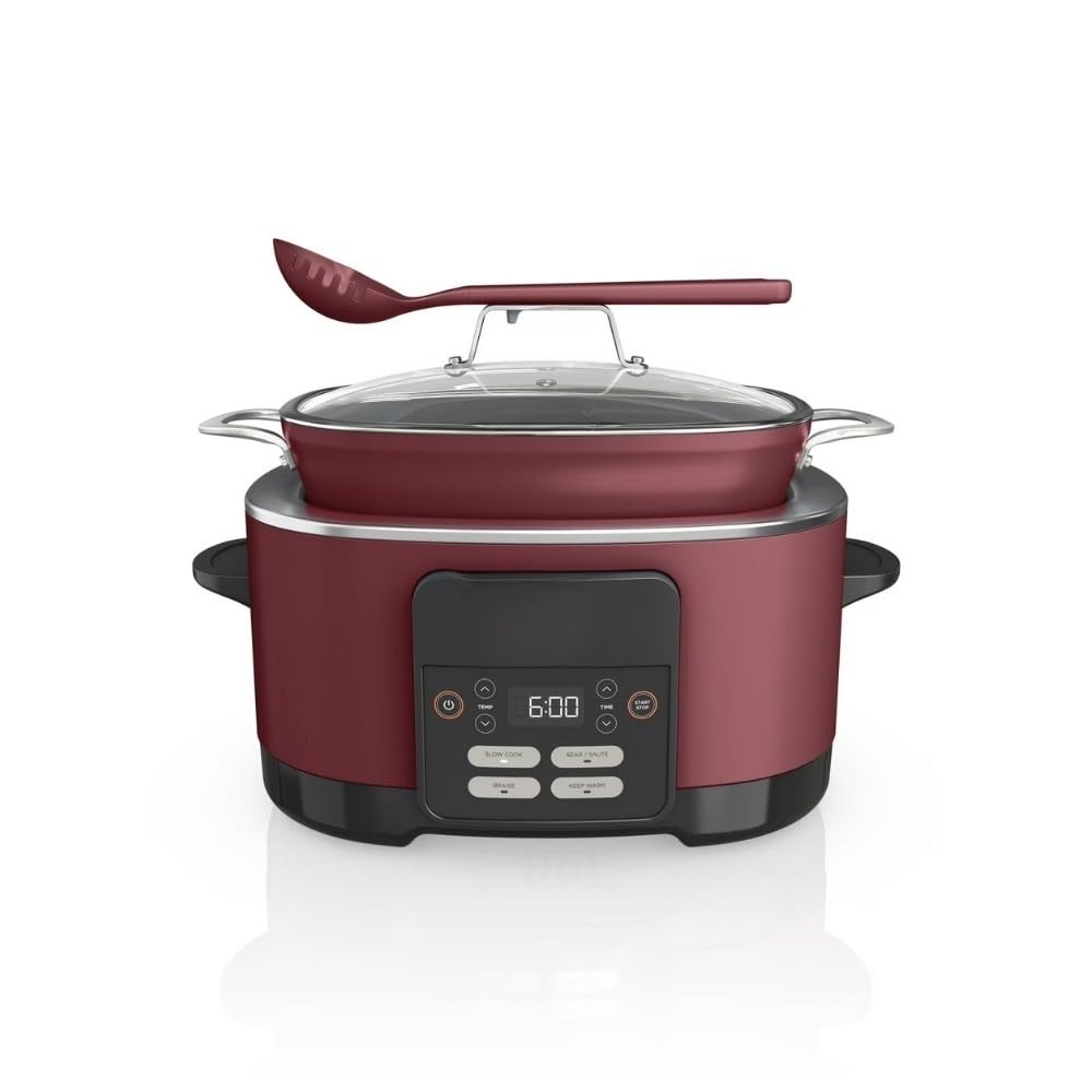 Nlnjaa Foodi PossibleCooker PRO Multi-Cooker, 8-in-1 Slow Cooker and Dutch Oven, 8.5-Quart, Oven Safe to 500°F- cherry