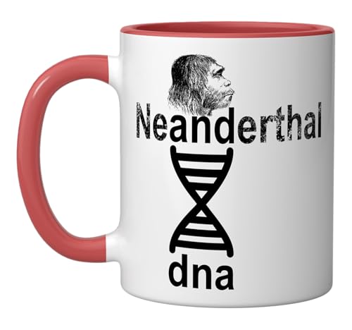Double Helix Neanderthal DNA Genetic Design Ceramic Mug, Red/White
