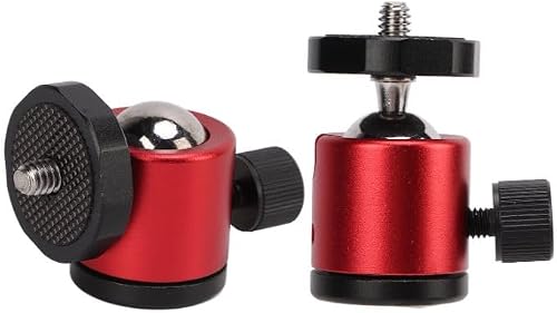 2 Pieces Mini 360 Tripod Ball Head with 1/4" Screw, Red, 54x41x29mm