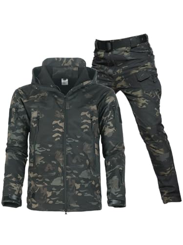 Oanviso Tuta Uomo 2 Pezzi Giacche Softshell Militare Pantaloni Trekking Tattico Impermeabile per Campeggio Caldo Cappotto Pesca Outdoor Giacca con Cappuccio Oversized B 1 L