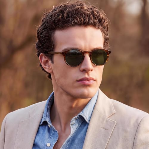 Image of CARFIA Vintage Round Polarized Sunglasses for Men Handcrafted Acetate Frame
