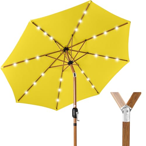 Best Choice Products 10ft Solar Market Patio Umbrella w/Woodgrain Pattern Pole, LED Lights, Tilt & Crank  Outdoor Sun Shade for Backyard Table, Deck, Poolside  Yellow