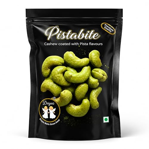 Image of DRIYOZ Pistabite Pista Flavoured Cashews 250g | Premium Crunchy Kaju Coated with Rich Pistachio Flavour Granules | Gourmet Sweet Nut Snack for Gifting, Parties & Daily Snacking