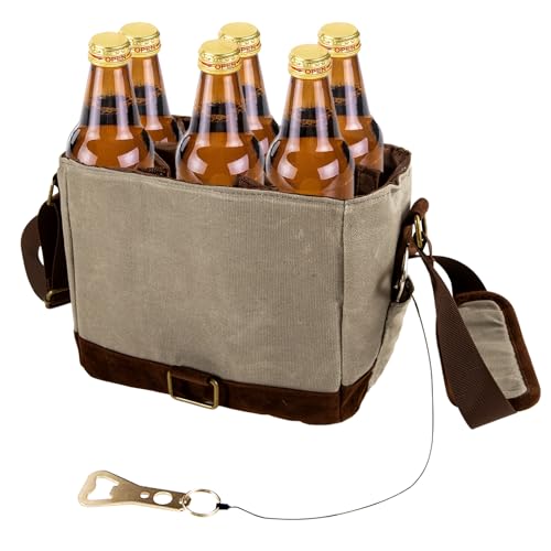 6 Pack Beer Bottle Carrier Bag,Six Pack Drink Caddy,Beer Cooler Tote with Bottle Opener,Insulated Beer Bottle Cooler,Beer Gifts for Men Dad,Beer Lover,Craft Beer Gift
