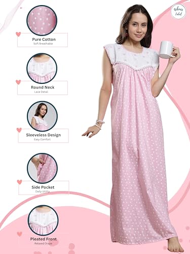 Image of 9shines Label Cotton Sleeveless Nighty | All Over Print Maxi Night wear for Women | Full Length Night Gown Night Dress for Women Stylish (Cotton Sleeveless 25)