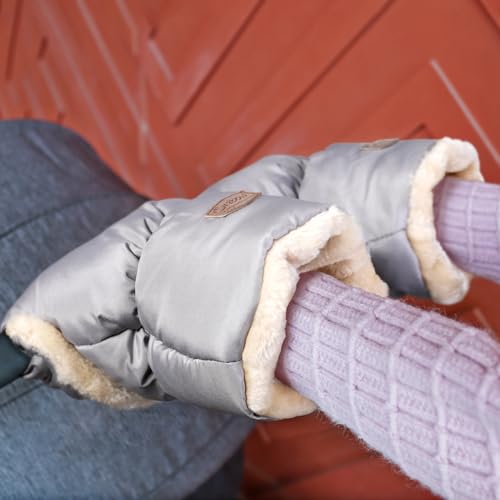 Image of Orzbow Faux Sheepskin Stroller Gloves, Universal, Cozy & Warm, Light Gray