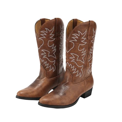 Cowboy Boots for Men Wide Toe boots Embroidered Western Boots Traditional Country Boot Pull On Slip Resistant Boots