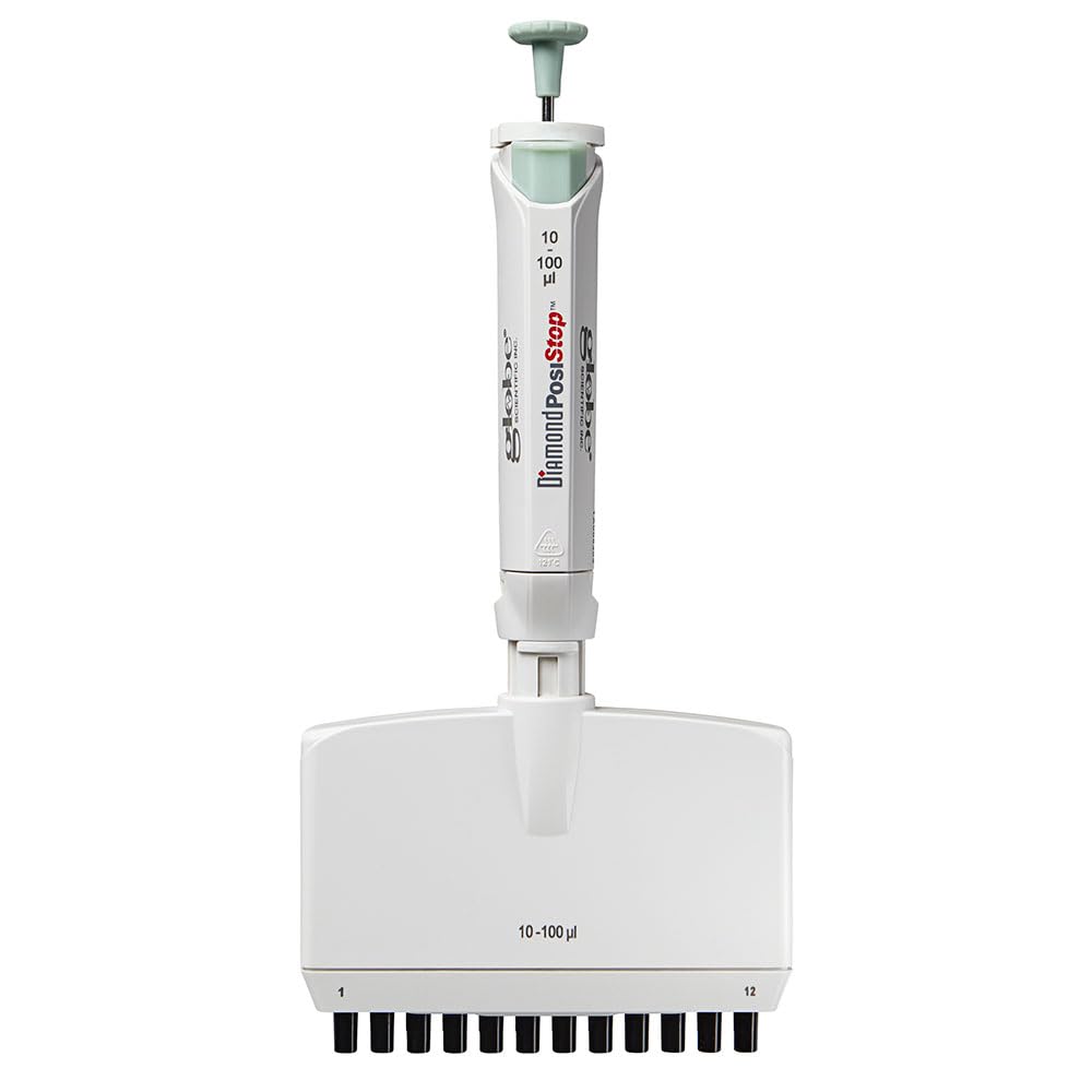 LTS Compatible Pipette, Diamond PosiStop, Fully Autoclavable, 12-Channel Pipettor, Adjustable Volume, 10-100ul, Green