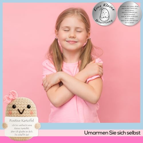 Tixlux Pocket Hug Positive Kartoffel Figur, Handgefertigte Strickwolle Mini Kartoffel Dekorationsfigur mit Glücksbringer (Silber I), Mutmacher Geschenk, Gute Besserung, Einschulung
