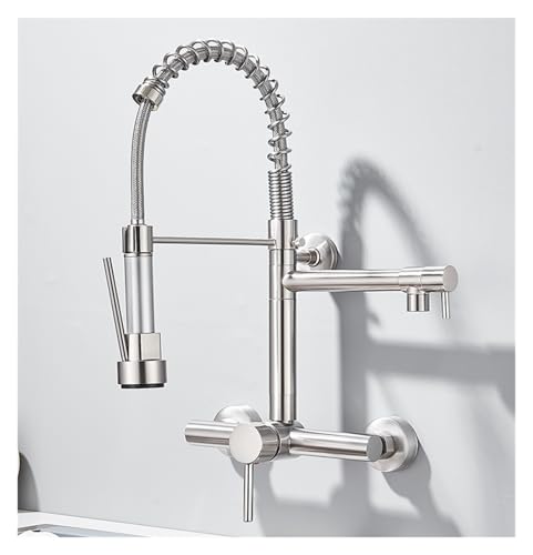 Robinet de cuisine mural avec douchette rétractable pour laver de grands plats