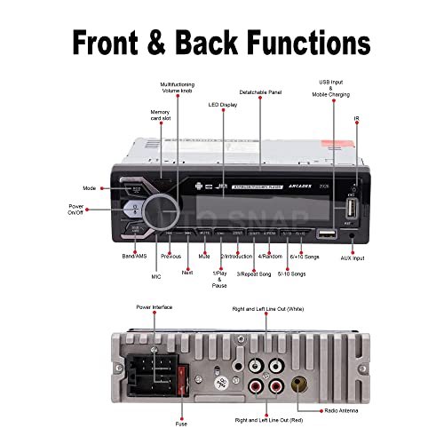 Image of AUTO SNAP ARC2923 Car Player TF /BT /AUX /SD Card Slot Dual USB Ports with Remote Control Single Din Premium MP3 Universal Fit Panel