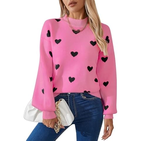 Alsol Lamesa Women's 2025 Fall Winter Mock Neck Long Sleeve Striped Color Block Cute Heart Ribbed Knit Pullover Sweaters Cover
