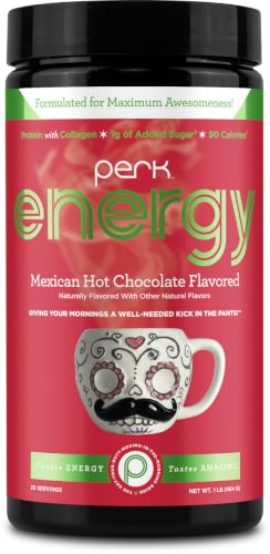 Image of Perk Energy Drink Mix (Mexican Hot Chocolate) 20 Servings, Gluten-Free | Caffeinated Healthy Coffee Alternative with Protein, 100mg of Caffeine, Soy-Free, Peanut-Free