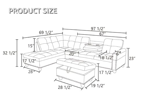image for Trygoal Leather Sectional Sofa with Movable Chaise & Storage Ottoman, 