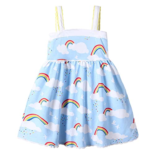 Vestido de verão para meninas bonito verão manga curta estampa arco-íris vestido de verão casual min