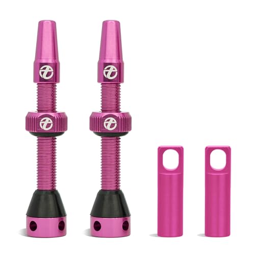 Thinvik Presta Tubeless Valve Stem 48mm,Super Light Alloy for Tubeless Tires-2 Tubeless Valve Stems (with Aluminum Alloy Valve Cap) + Valve Core Removal Tool(Pink)