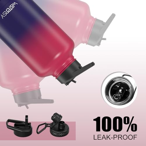 Image of 64oz Insulated Water Bottle (Cold for 48 Hrs),BPA Free&Leak Proof,Half Gallon Stainless Steel Water Flask,Water Jug with Straw Spout Lids for Gym,Hiking,Camping,Red Purple