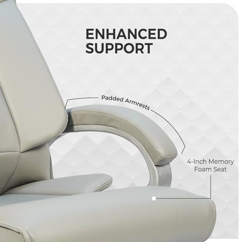 Image of CELLBELL BossPro Fabric Office Chair High Back Ergonomic Executive Boss Chair with Memory Foam Cushion Lumbar Support Chrome Base Hydraulic Tilt Rocking Function 120kg Capacity (White)