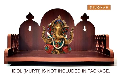 Image of DIVOKAH Plywood Small Wooden Temple for Home Office and Shop /Wall Hanging Temple /sinhasan /Pooja mandir /Pooja Stand /Hindola (8 MM Plywood Thickness) (BR 3G)