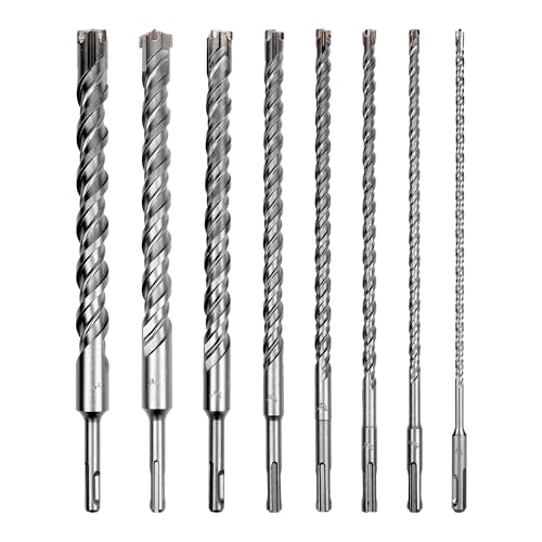 Becollo 8-Pieces SDS-Plus Rotary Hammer Drill Bit Set, Carbide Tip 4-Cutter for Brick,Stone & Concrete