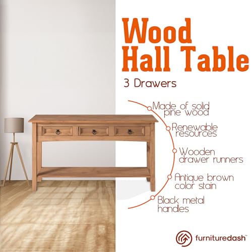 Furniture Dash Solid Wood Console Table with 3 Drawers 47.9\" W, 12.6\" D, 28.8\" H - Farmhouse Entryway Table with Storage Shelf, Farmhouse Furniture for Living Room, Hallway Foyer - Corona Collection - Thumbnail 3