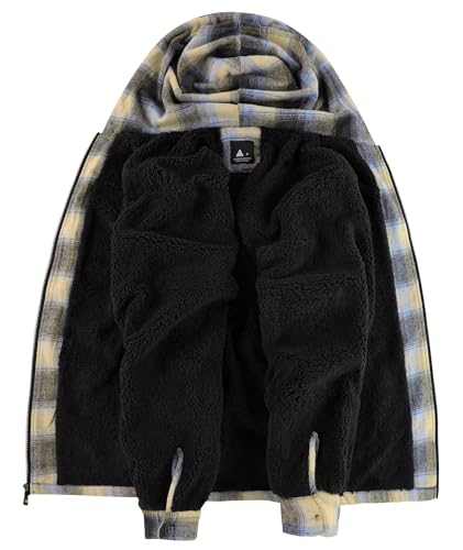 Image of SCODI Mens Flannel Hooded Jacket Fleece Sherpa Lined Zip Up Plaid Hoodies | Machine Wash, Outdoor Activities, Office, Casual, Warm Thick Shirt Jackets, Winter Coat, Heavyweight Sweatshirt, 4 Pockets