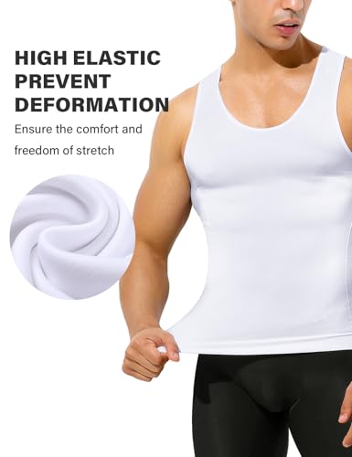 Casey Kevin Men's Compression Shirt Slimming Body Shapewear Gynecomastia Vest Tank Top Tummy Control Undershirts 4 Pack4