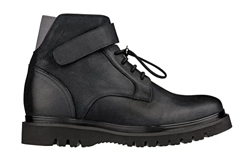 CALTO Men's Invisible Height Increasing Elevator Shoes - Dark Blue Leather Lace-up Work-Style Casual Boots - 3.2 Inches Taller - K83116 - Size 11 D(M) US2