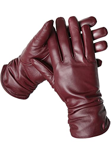 Guantes de piel de oveja para mujer, cálidos, de terciopelo, cortos, delgados, para conducción