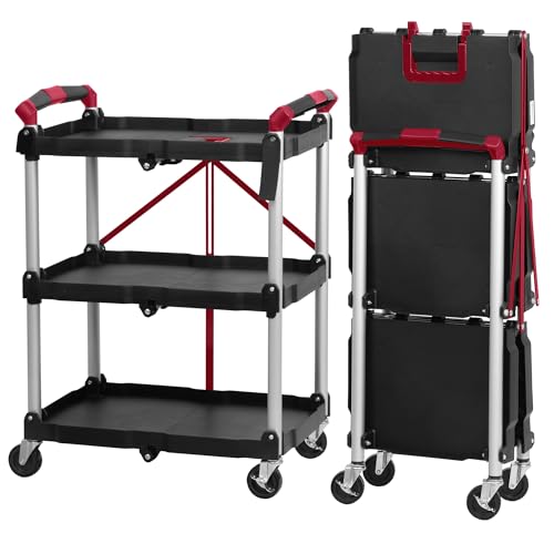 Mahlzeit Chariot de service pliable - 64 x 40,5 x 82 cm - 150 kg - Étagère pliante à 3 niveaux