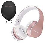 PowerLocus Wireless Bluetooth Over-Ear Stereo Foldable Headphones, Wired Headsets Noise Cancelling with Built-in Microphone for iPhone, Samsung, LG, iPad (Rose Gold)