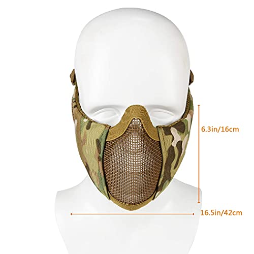 AOUTACC Airsoft Mesh Mask, Half Face Mesh Masks with Ear Protection for CS/Hunting/Paintball/Shooting (Mesh Ear, MC09)
