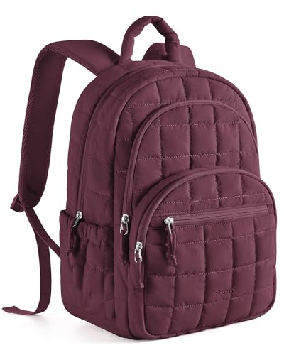 BAGSMART College Laptop Backpack, Travel Backpack for Women, Quilted Casual Daypack, Water-Resistant Bookbag for 15.6 Inch Laptop, Cherry Red