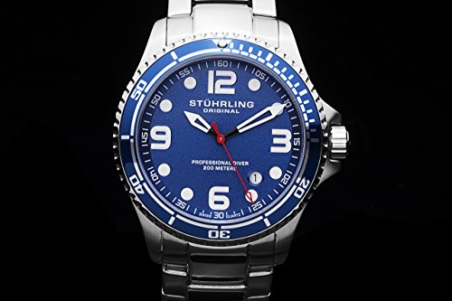 Stuhrling Original Mens “Specialty Grand Regatta” Stainless Steel Professional Swiss Quartz Dive Watch with Date