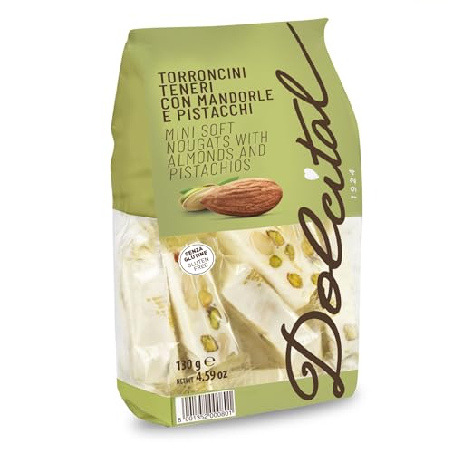 Torroncini mit Mandeln und Pistazien, soft, Torroncini Teneri Mini Pistacchi, 130g, weißer Nougat, Dolcital