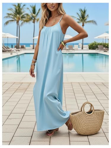 Image of SHENHE Women's Open Back Spaghetti Strap Beach Maxi Dress Loose Flowy Vacation Sundress