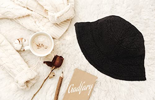 Image of Bucket Hat Women Furry Fuzzy Bucket Hats for Ladies, Winter Warm Fluffy Plush Faux Fur Hat for Women